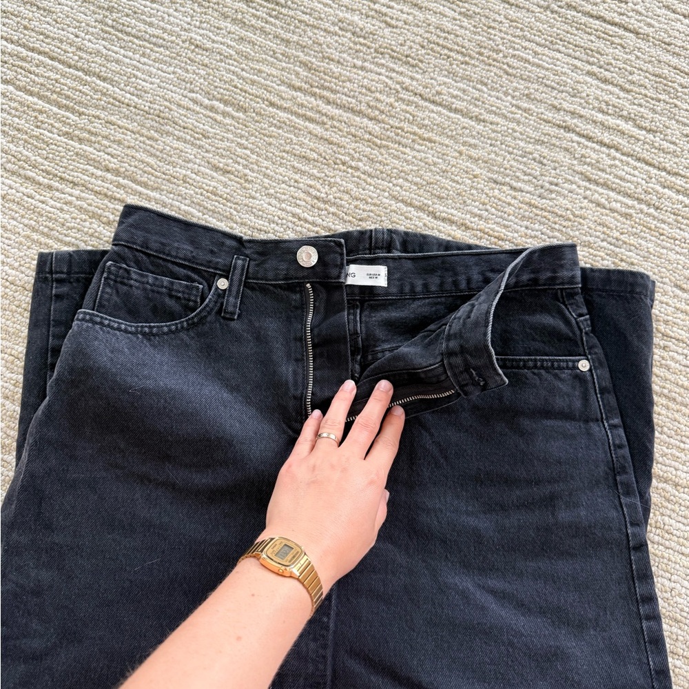 Mango Washed Black High-Rise Denim Midi Skirt
